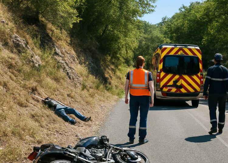 Ardèche : Un motard de 21 ans se blesse gravement après une chute de 15 mètres.