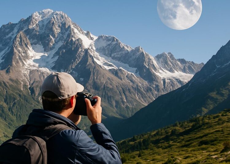 Mont-Blanc : un photographe amateur capture la Lune suspendue aux Grands Montets.
