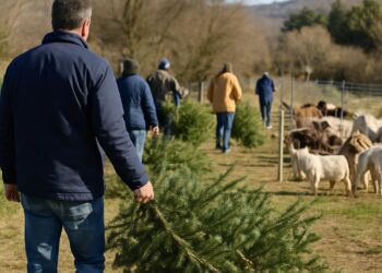 Collecte de sapins de Noël pour l'alimentation des chèvres en Vaucluse.