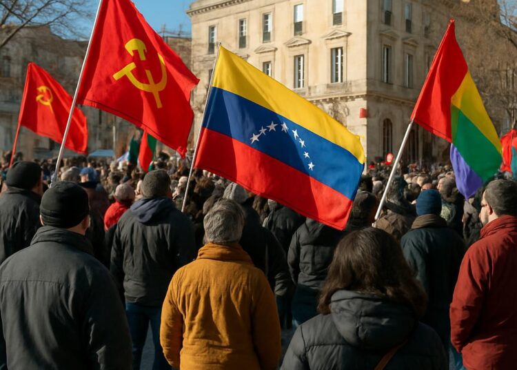 Rassemblement à Valence le 5 janvier pour soutenir le Venezuela, organisé par le PCF.
