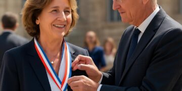 Cécile Helle, maire d'Avignon, honorée par une médaille du Sénat.