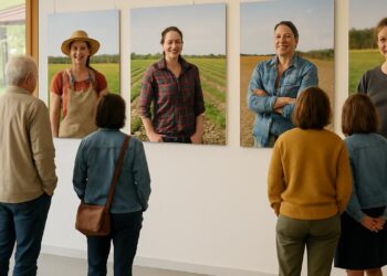 Portraits d'agricultrices exposés à la médiathèque de Saint-Jean-Saint-Nicolas.
