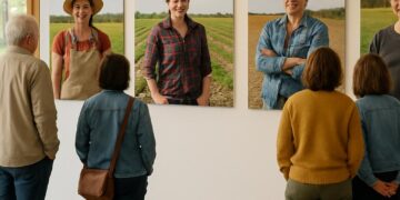 Portraits d'agricultrices exposés à la médiathèque de Saint-Jean-Saint-Nicolas.