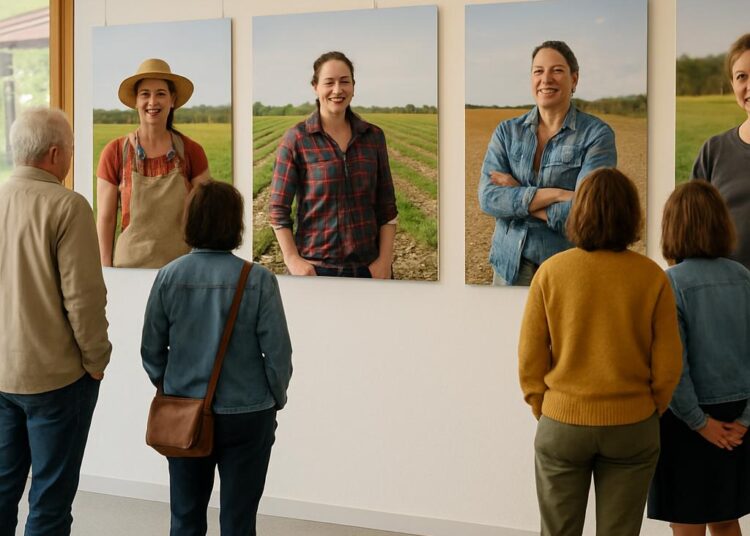 Portraits d'agricultrices exposés à la médiathèque de Saint-Jean-Saint-Nicolas.