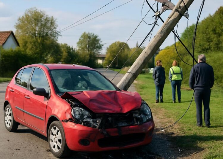 Isère : Un accident de voiture endommage un poteau électrique, un blessé et des coupures de courant.