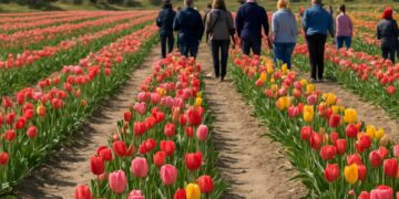 Visuels de l'initiative 100 000 tulipes pour lutter contre le cancer à Saint-Péray - Guilherand-Granges.