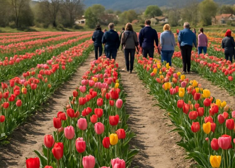 Visuels de l'initiative 100 000 tulipes pour lutter contre le cancer à Saint-Péray - Guilherand-Granges.