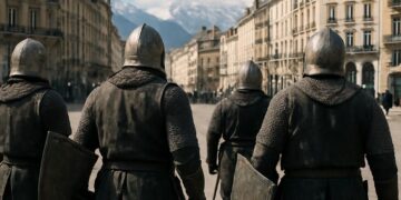 Grenoble : Des combattants armés comme des chevaliers face à l'inconnu.