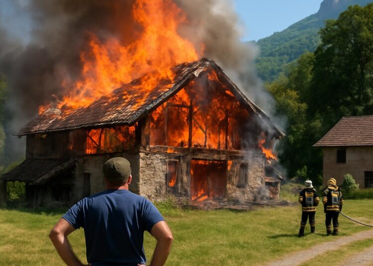 Isère : Un incendie détruit une ferme au Pas de l’Aiguille, choc pour le propriétaire.